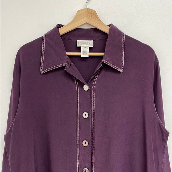 Freeport Studio 100% Silk Velvet Trim Oversized Artsy Button-Down Blouse - Med - Picture 3 of 9